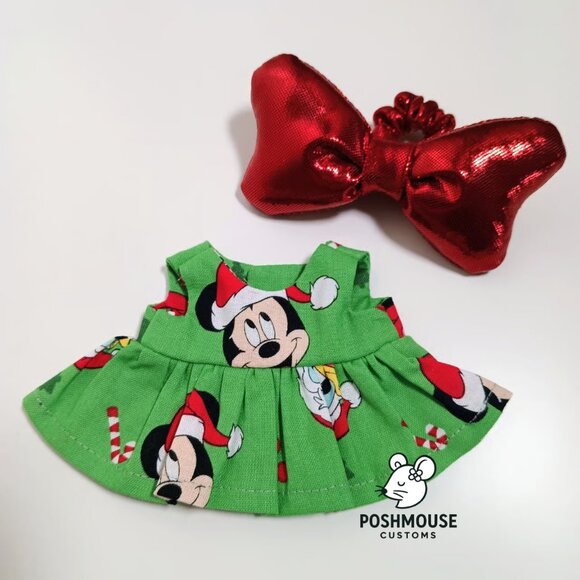 Holiday Christmas Santa Claus Custom Dress and Oversized Metallic Bow for Labubu - Picture 5 of 8
